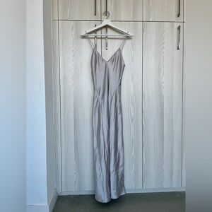 ZARA Metallic silver satin midi dress